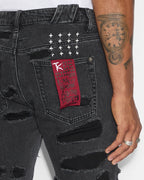 Mens Chitch Shredded Black Slim Denim Jeans - Black