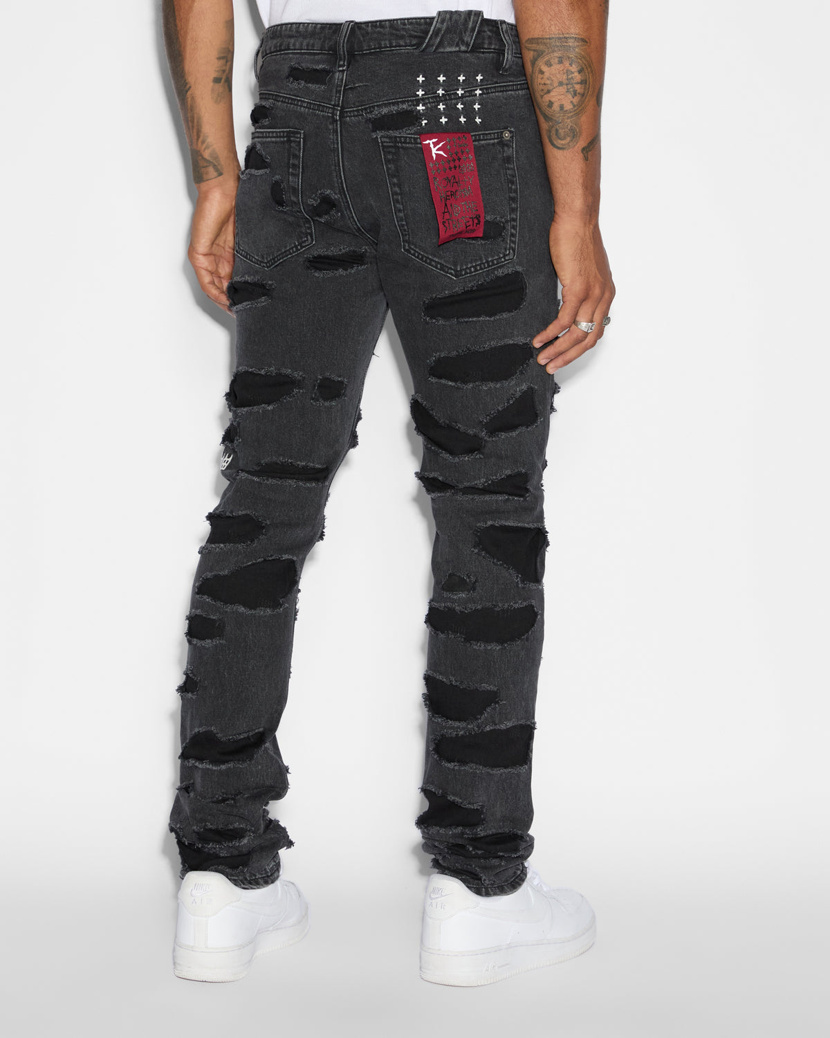 Mens Chitch Shredded Black Slim Denim Jeans - Black