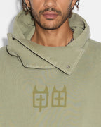 Mens Devil Trip Hoodie Khaki Oversized Fleece - Khaki