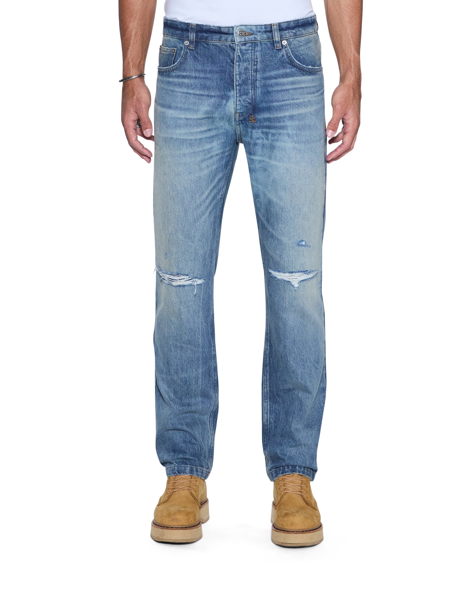 Mens Hazlow Hendrix Blue Repair Straight Denim Jeans | Ksubi ++