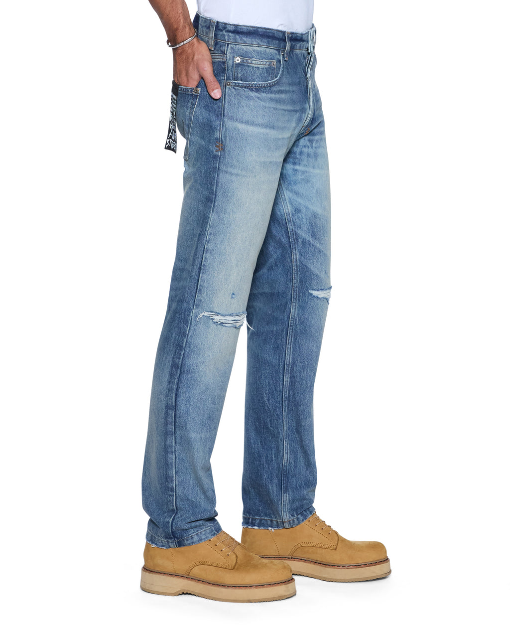 Mens Hazlow Hendrix Blue Repair Straight Denim Jeans - Denim