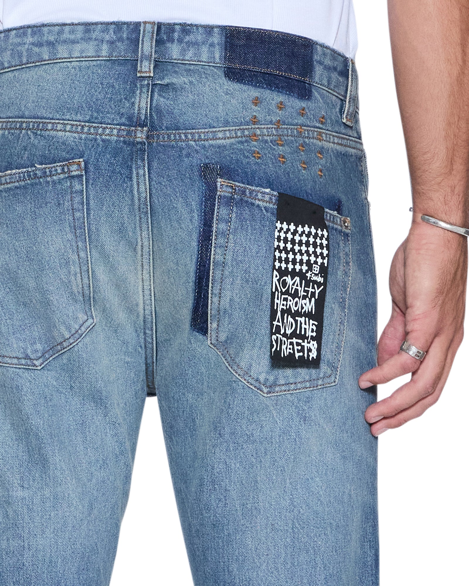 Mens Hazlow Hendrix Blue Repair Straight Denim Jeans | Ksubi ++