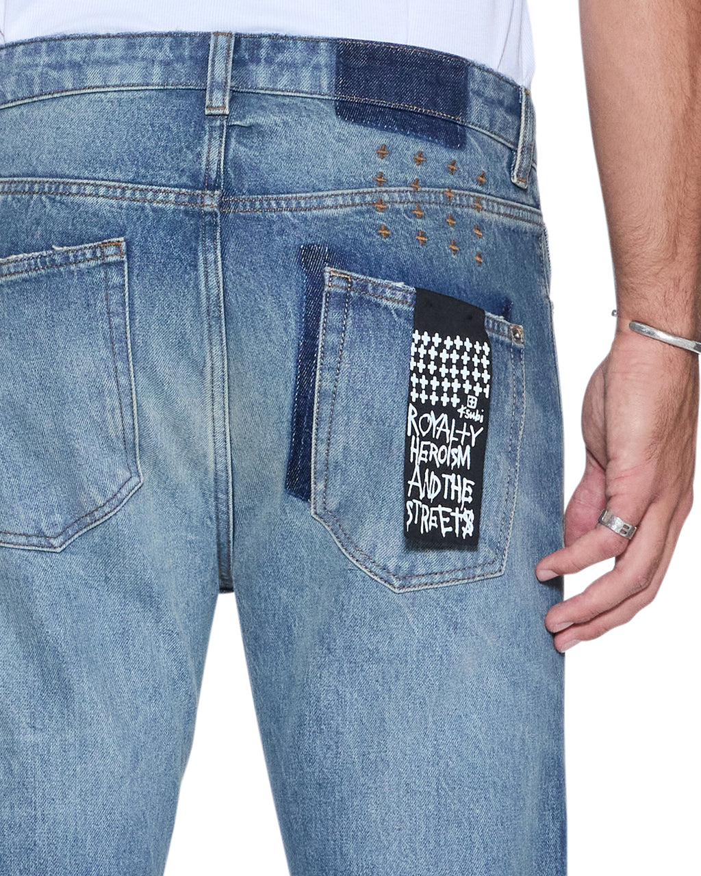 Mens Hazlow Hendrix Blue Repair Straight Denim Jeans - Denim