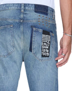 Mens Hazlow Hendrix Blue Repair Straight Denim Jeans - Denim