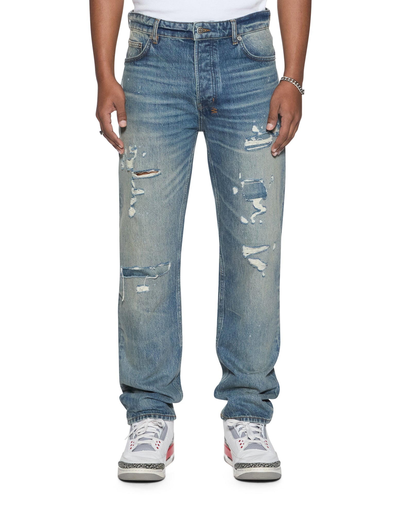 Mens Hazlow Hendrix Blue Repair Baggy Denim Jeans | Ksubi ++