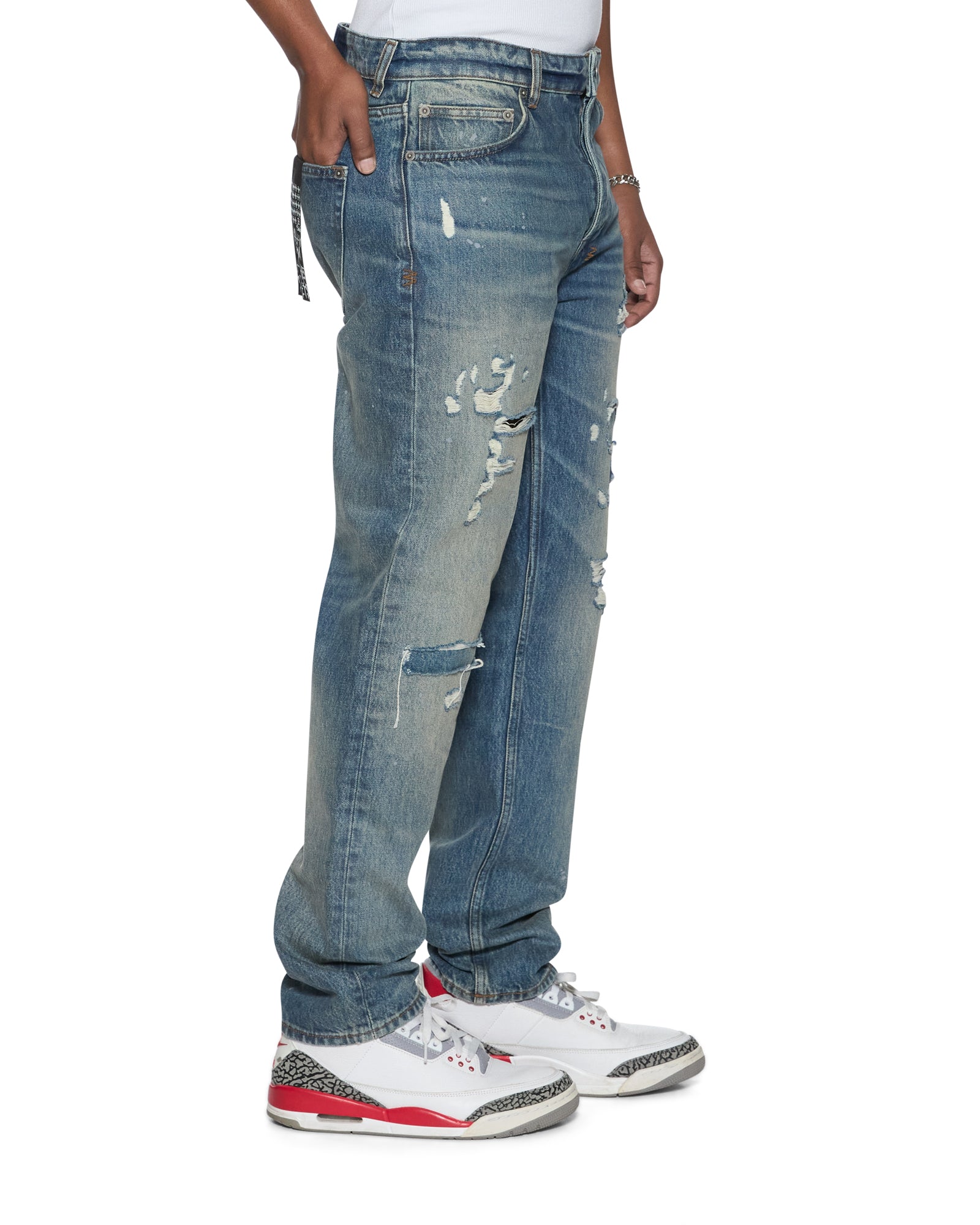 Mens Hazlow Hendrix Blue Repair Baggy Denim Jeans | Ksubi ++