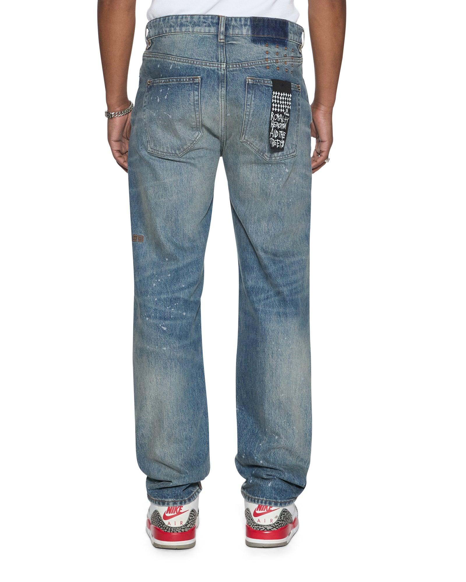 Mens Hazlow Hendrix Blue Repair Baggy Denim Jeans | Ksubi ++