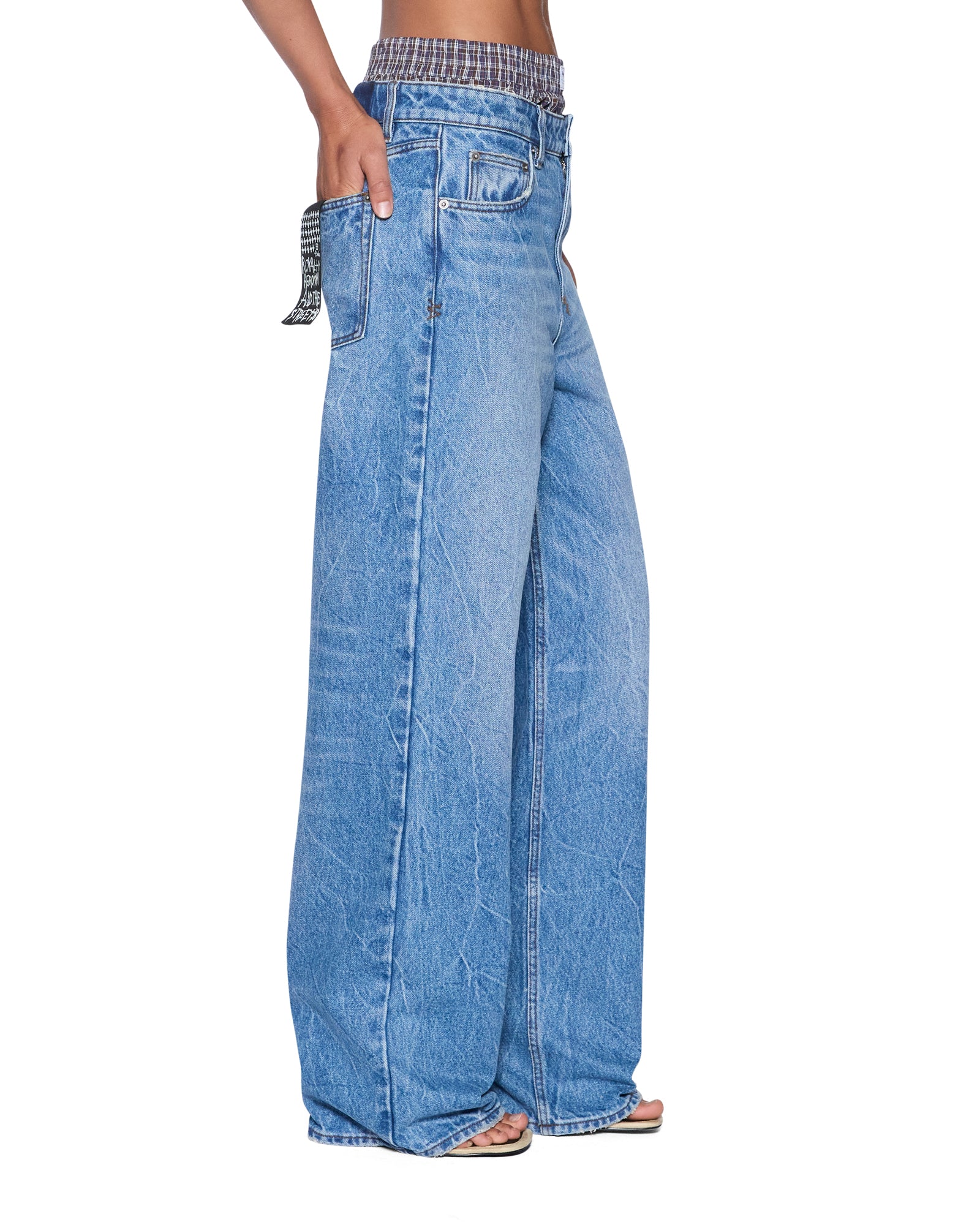 Womens Low Rider Jean Liberty Blue Plaid Relaxed Denim Jeans