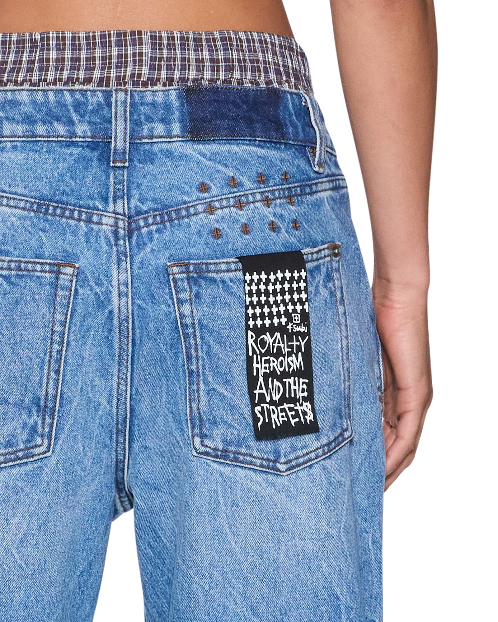 Womens Low Rider Jean Liberty Blue Plaid Relaxed Denim Jeans