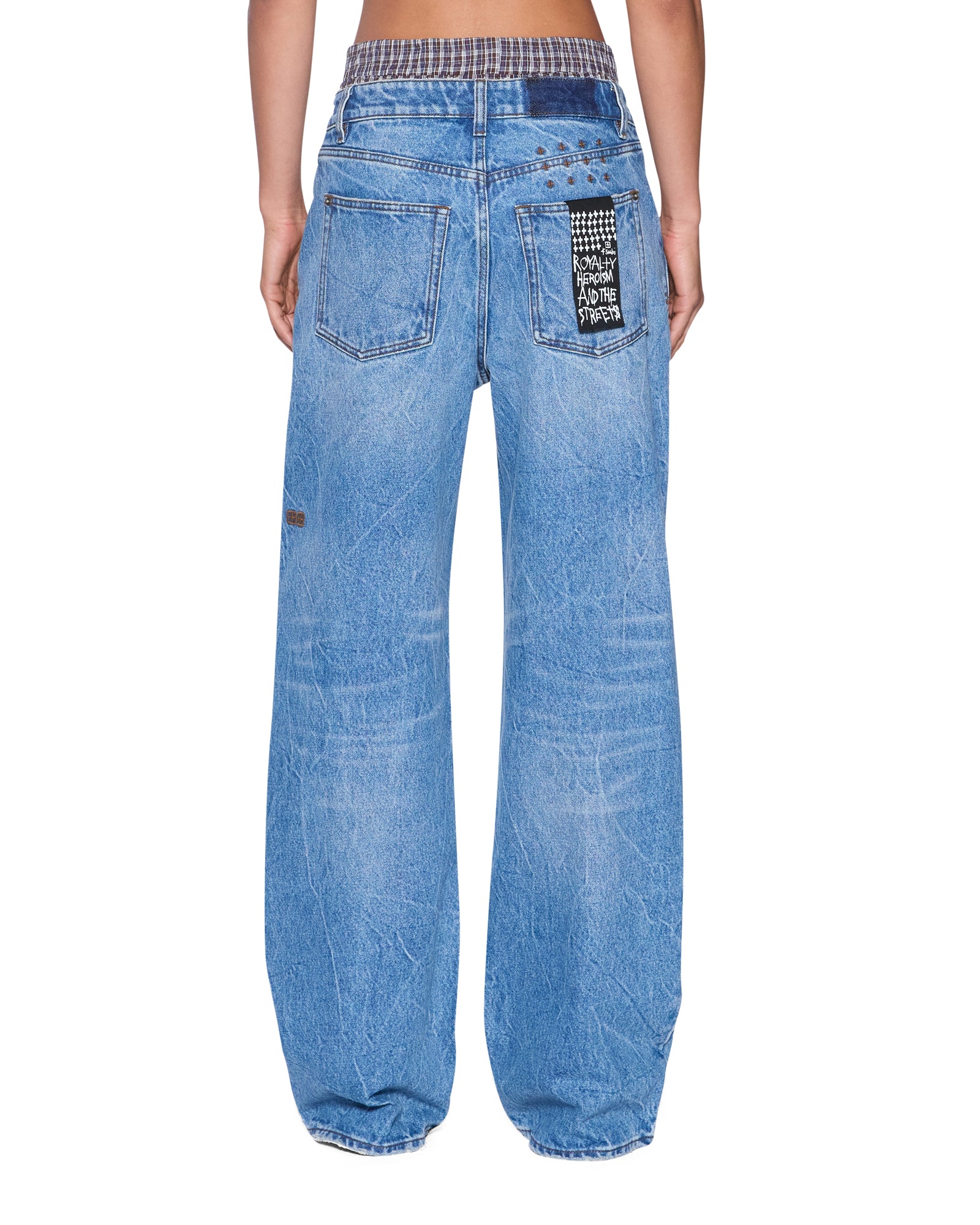 Womens Low Rider Jean Liberty Blue Plaid Relaxed Denim Jeans