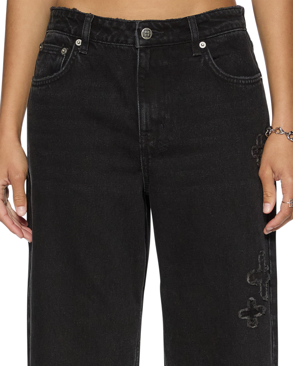 Womens Low Rider Noir Kraftwerk Baggy Denim Jeans - Black