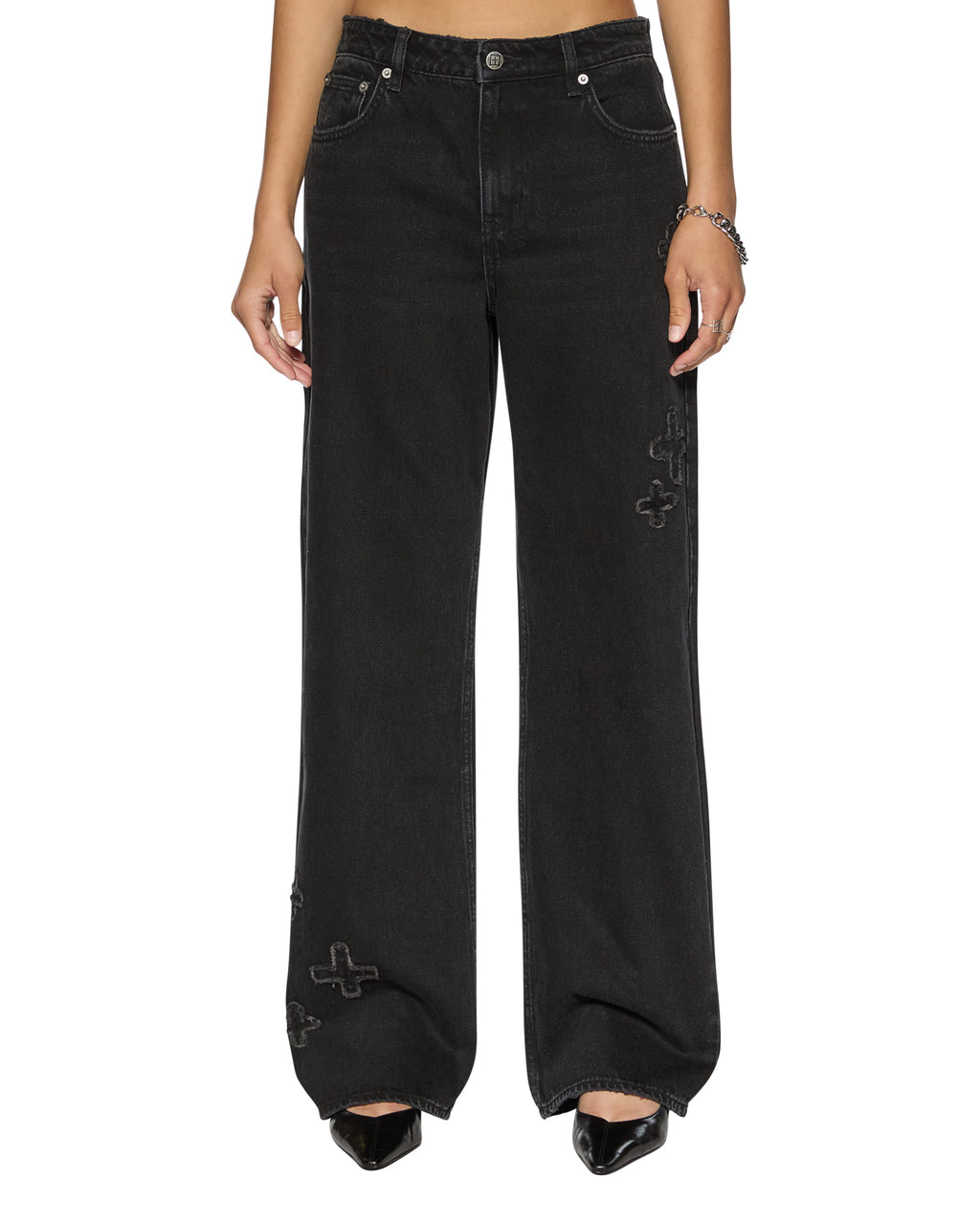 Womens Low Rider Noir Kraftwerk Baggy Denim Jeans - Black