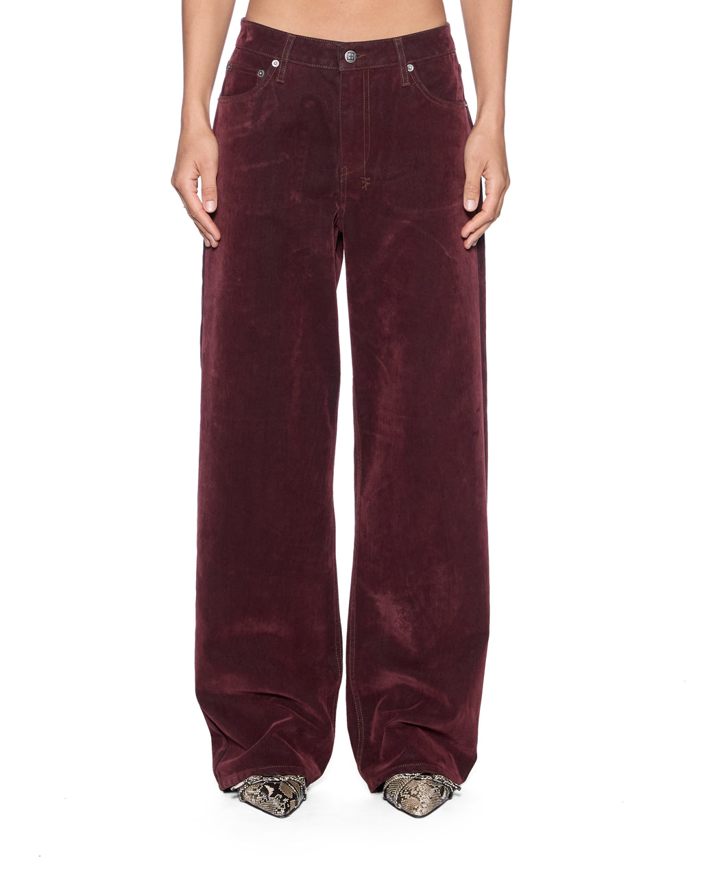 Womens Low Rider Jean Merlot Relaxed Denim Jeans - Burgundy