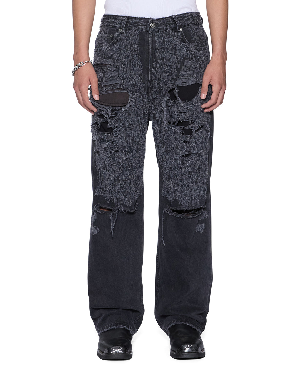 MENS MAXX ASHER BLACK TRASHED DENIM JEANS