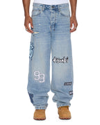 Mens Maxx Striker Patched Baggy Denim Jeans - Denim
