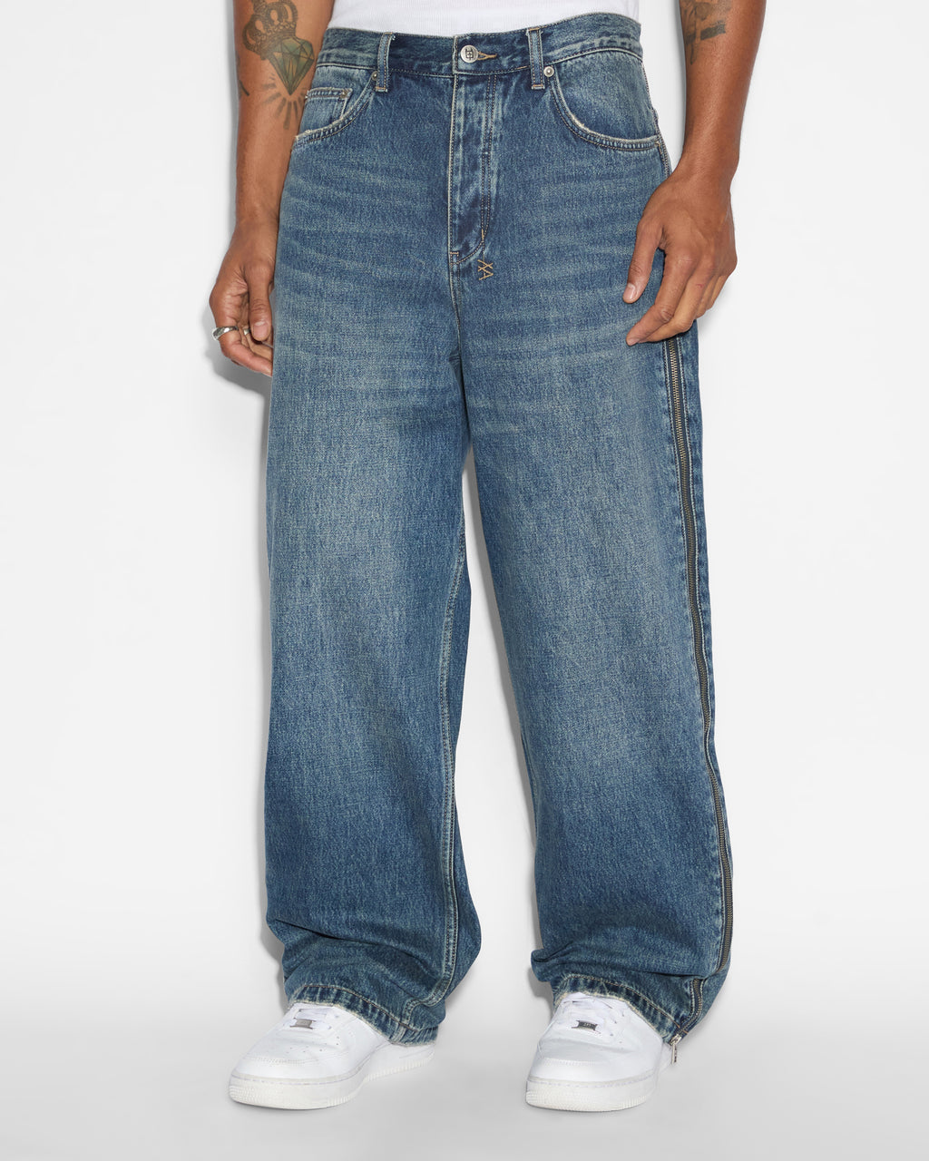 Mens Maxx Zip Trip Baggy Denim Jeans - Denim