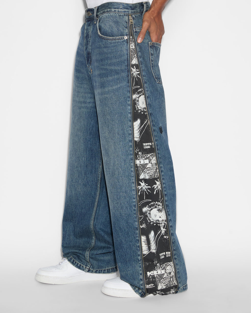 Mens Maxx Zip Trip Baggy Denim Jeans - Denim