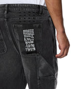 Mens Operator Pant Torqued Black Relaxed Denim Jeans - Black