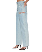 Womens Playback Rollin Kut Out Straight Denim Jeans - Denim