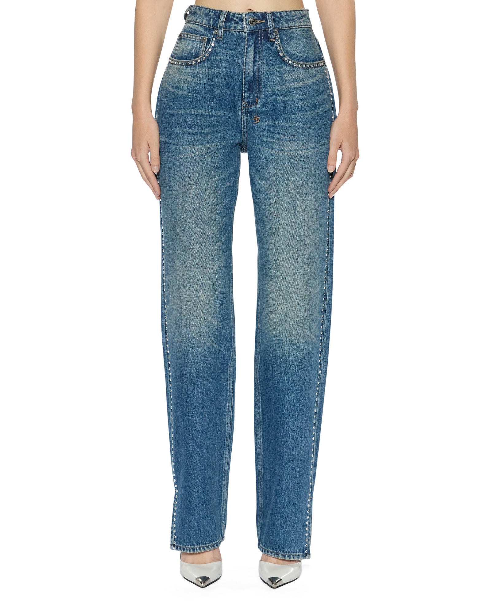 WOMENS  PLAYBACK TEXAS BLUE STUDDED RELAXED DENIM JEANS