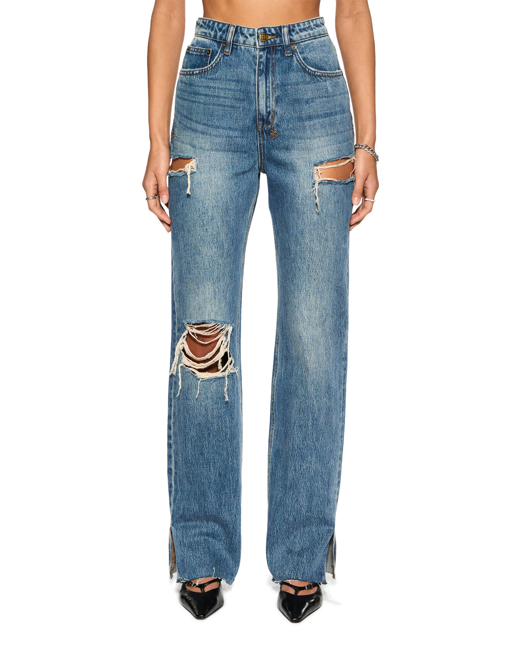 Womens Playback Aged Kut Out Straight Denim Jeans - Denim