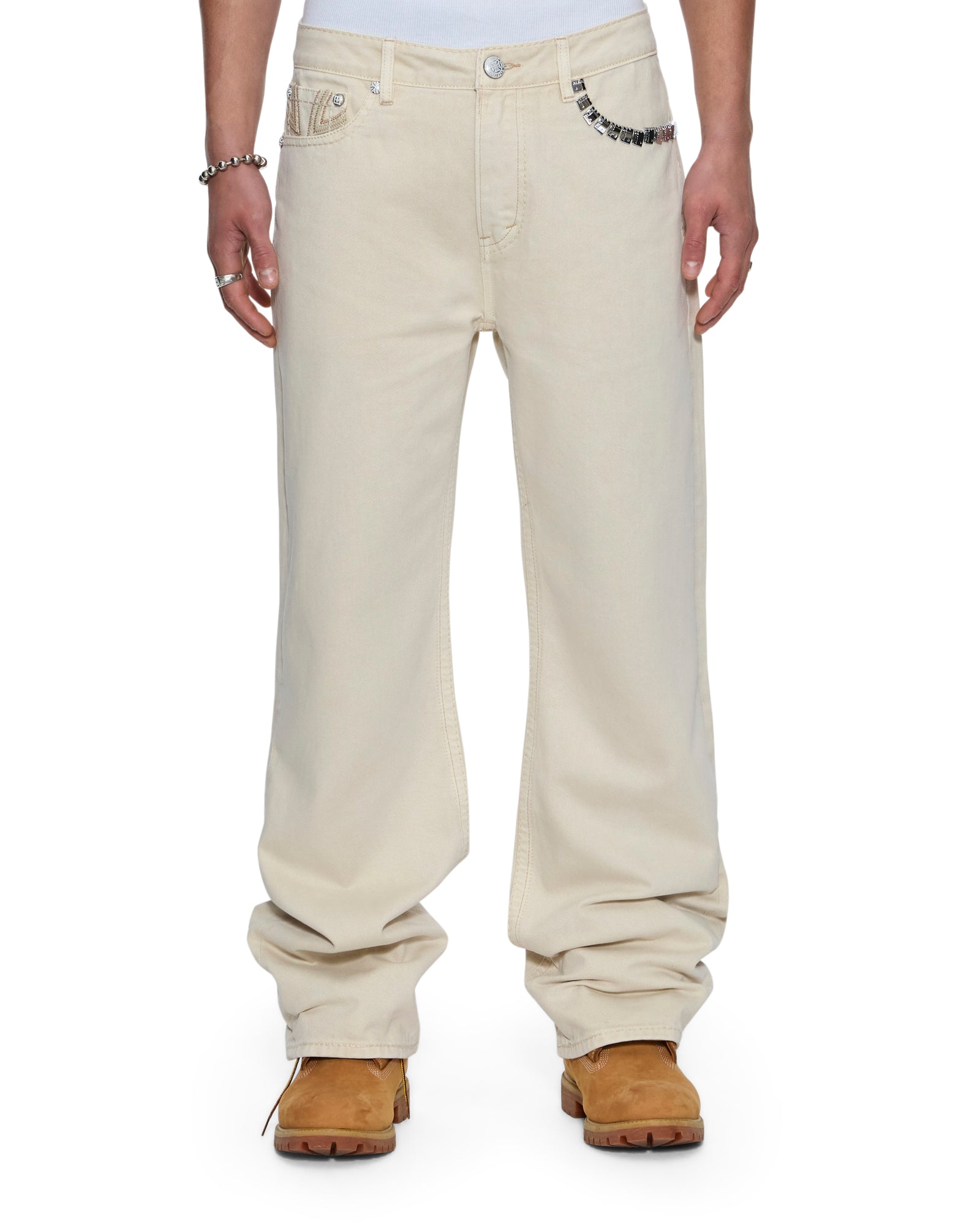 MENS KSUBI X ALICE HOLLYWOOD TORO IVORY BOOTCUT DENIM JEANS