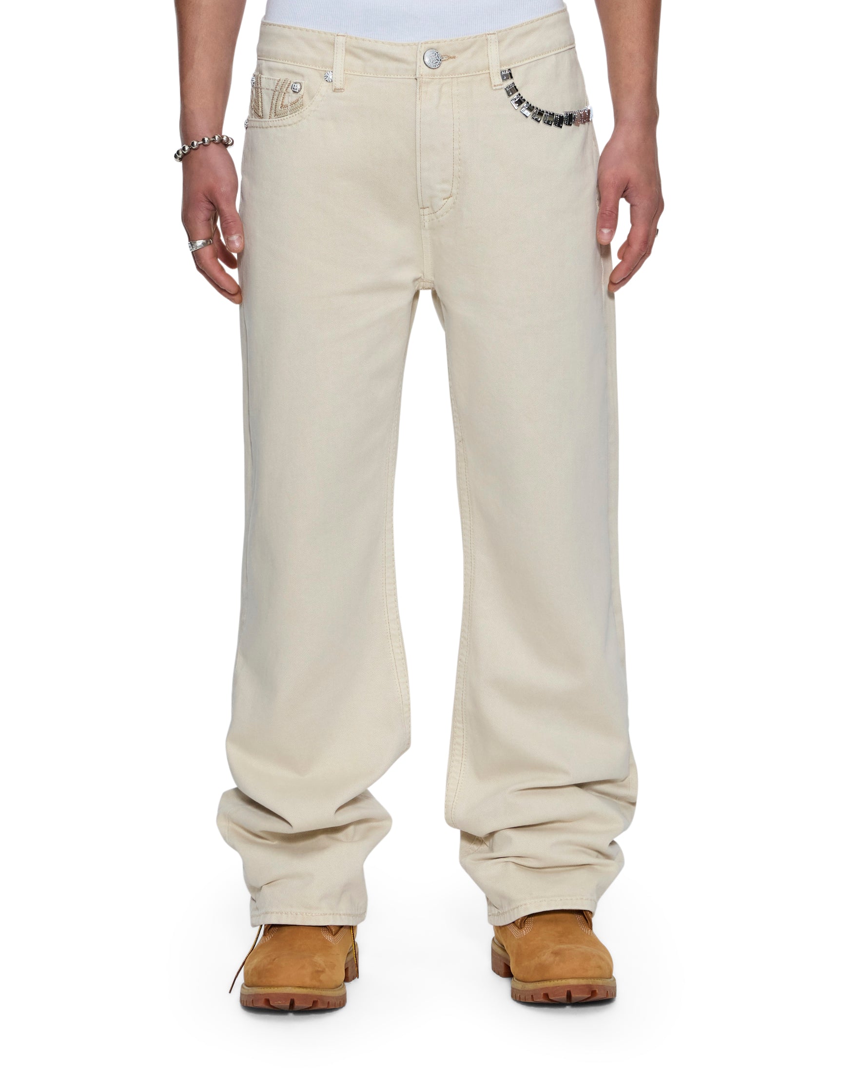 MENS KSUBI X ALICE HOLLYWOOD TORO IVORY BOOTCUT DENIM JEANS