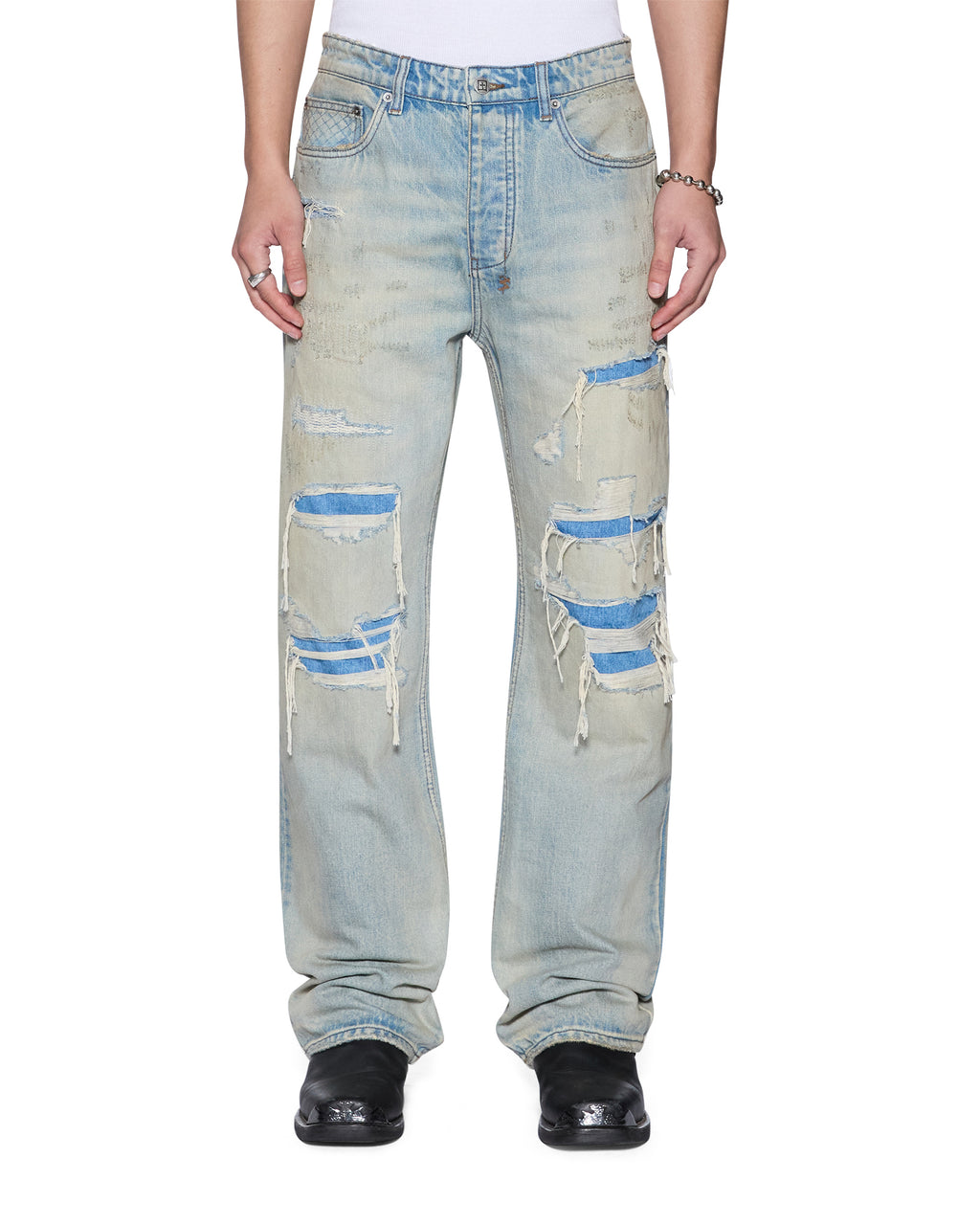Mens Toro Seattle Blue Repair Bootcut Denim Jeans - Denim