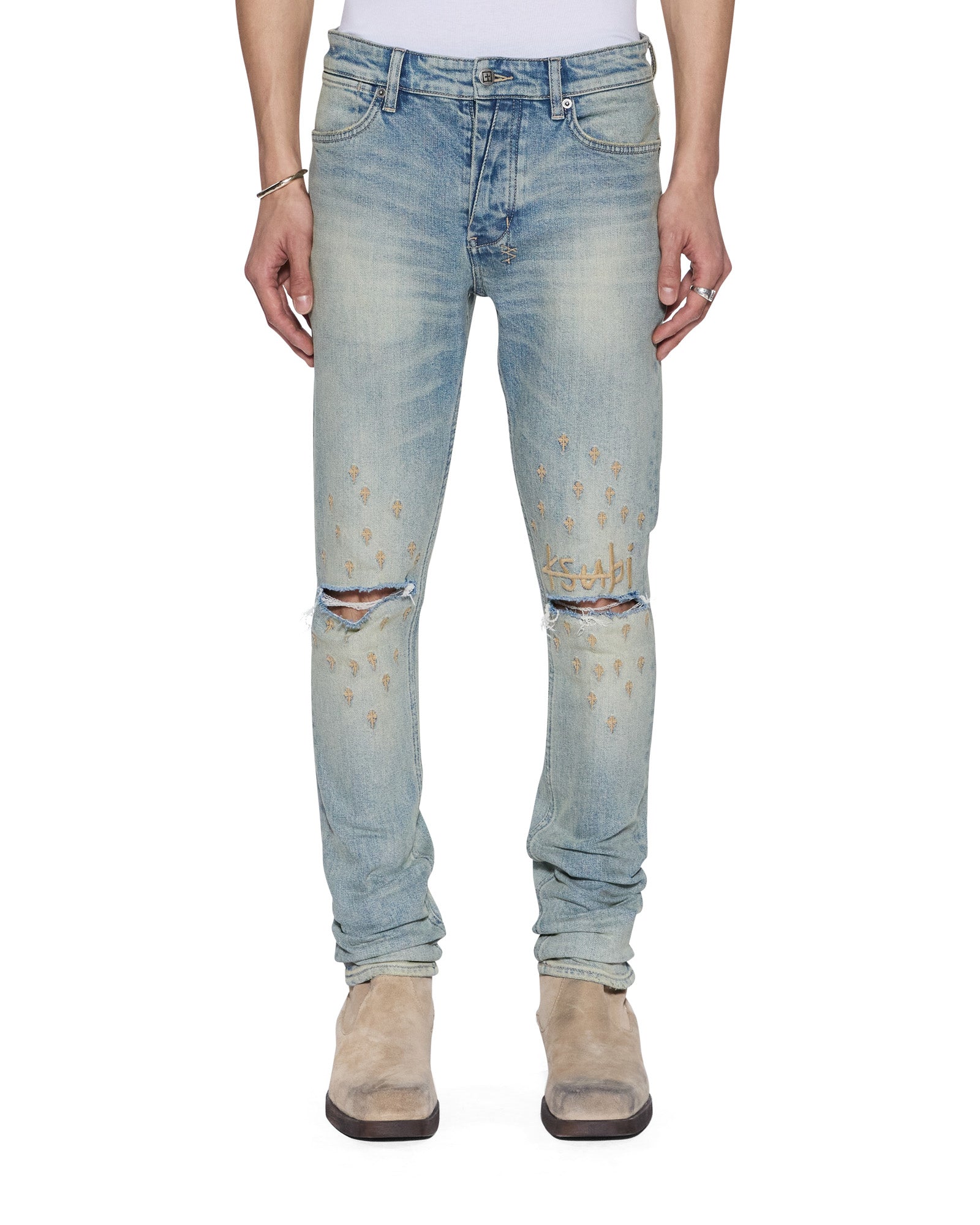 Mens Van Winkle Astral Grid Skinny Denim Jeans | Ksubi ++