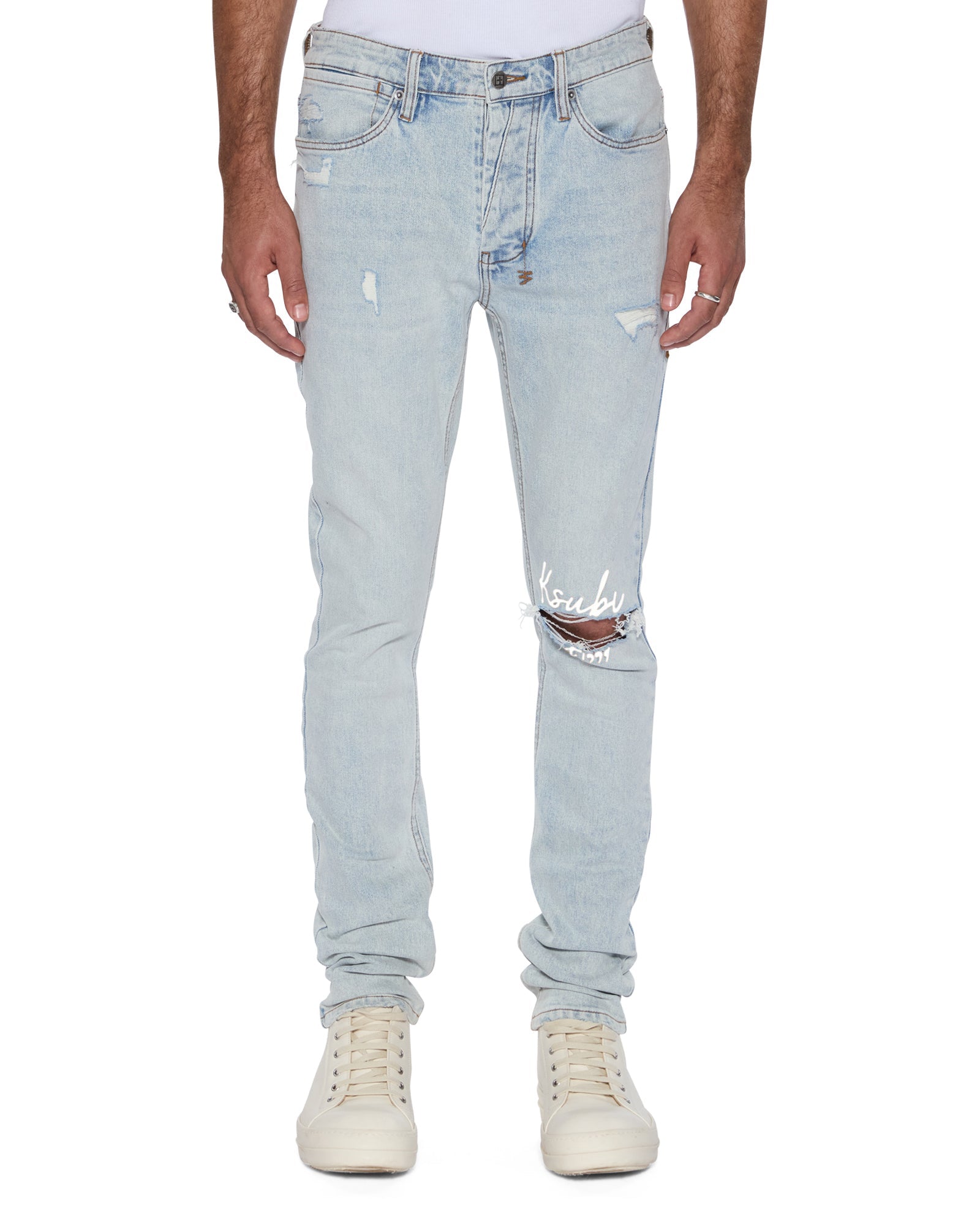 Mens Van Winkle Frost Blue Arch Skinny Denim Jeans | Ksubi ++