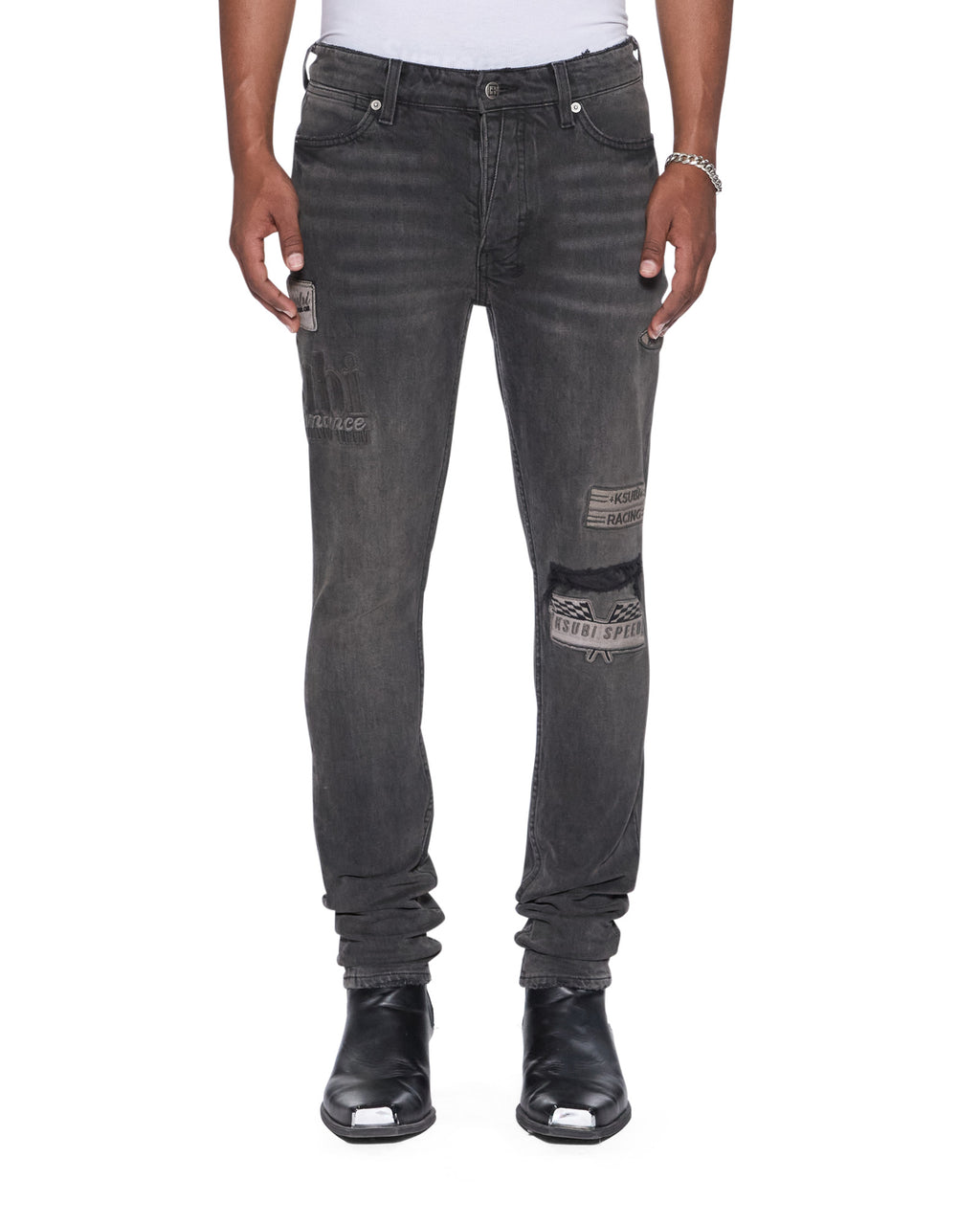 Mens Van Winkle Graphite Racer Skinny Denim Jeans - Grey