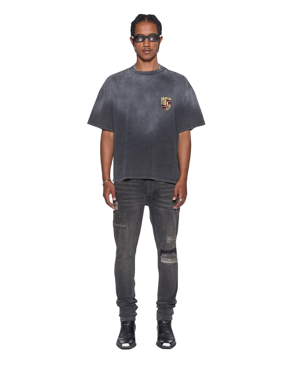 Mens Van Winkle Graphite Racer Skinny Denim Jeans - Grey