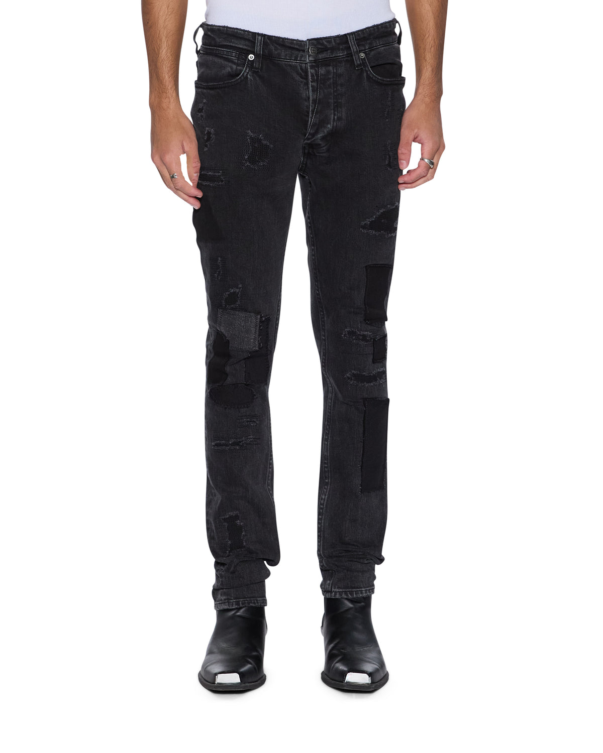 MENS VAN WINKLE LED BLACK ROCKSTAR REPAIR DENIM JEANS