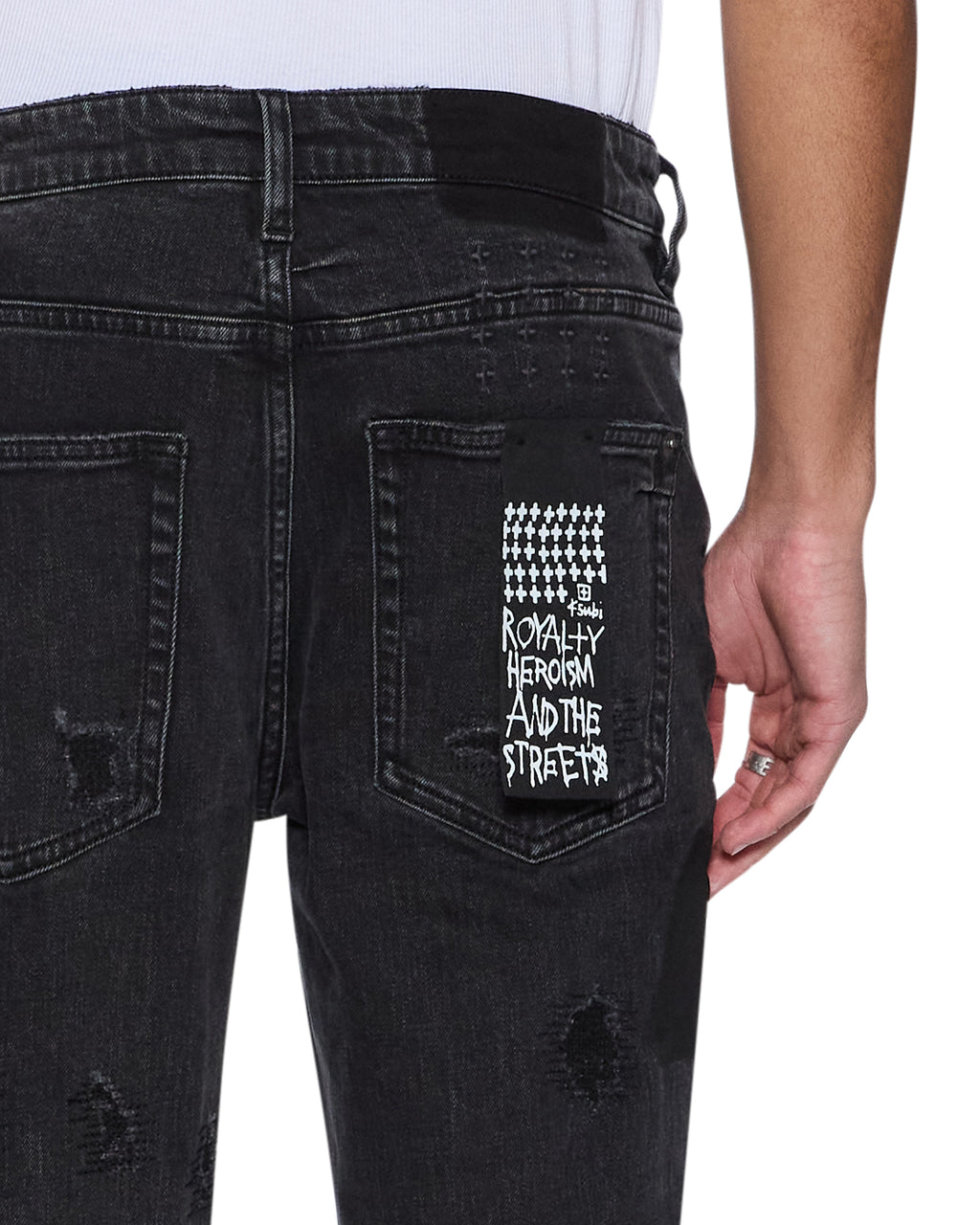MENS VAN WINKLE LED BLACK ROCKSTAR REPAIR DENIM JEANS