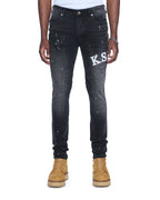 Mens Van Winkle Powder Grey Skinny Denim Jeans - Grey