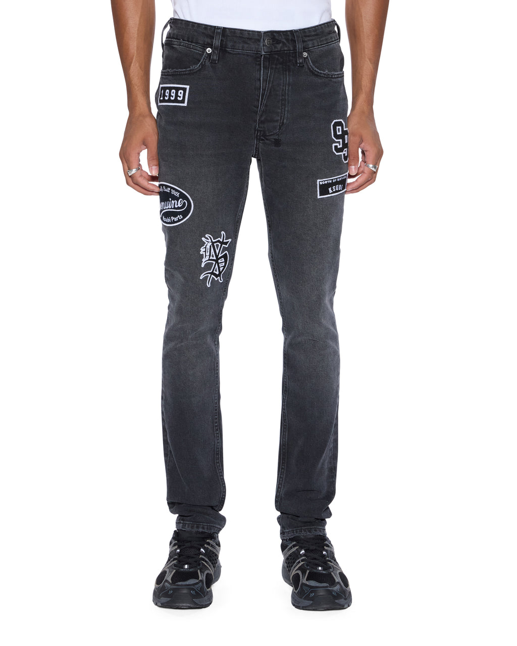 MENS VAN WINKLE ROADHOUSE BLACK PATCHED DENIM JEANS