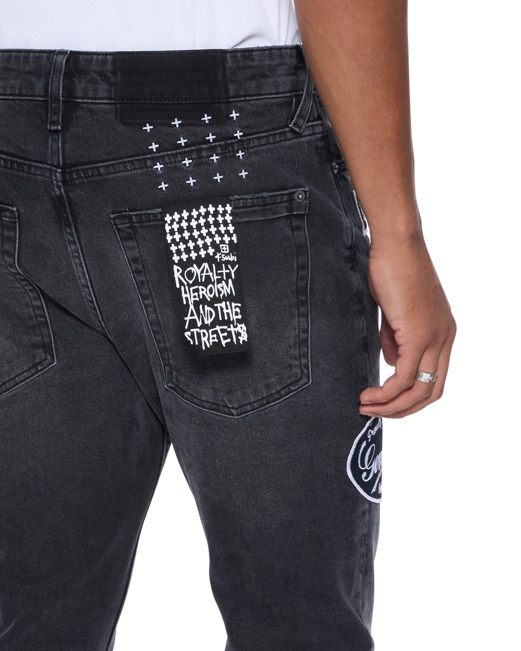 MENS VAN WINKLE ROADHOUSE BLACK PATCHED DENIM JEANS