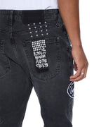 MENS VAN WINKLE ROADHOUSE BLACK PATCHED DENIM JEANS