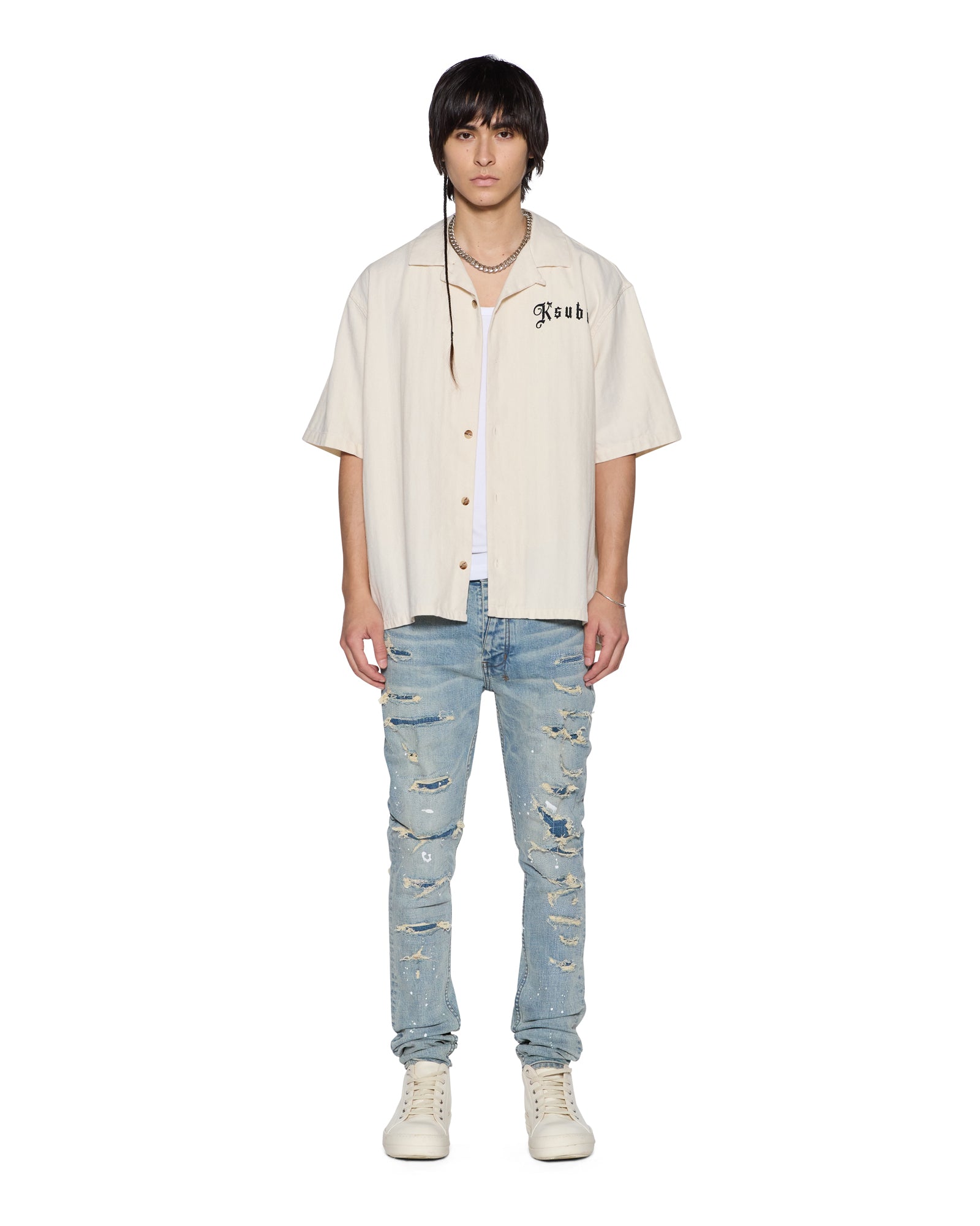 MENS VAN WINKLE SCATTER BLUE SKINNY DENIM JEANS