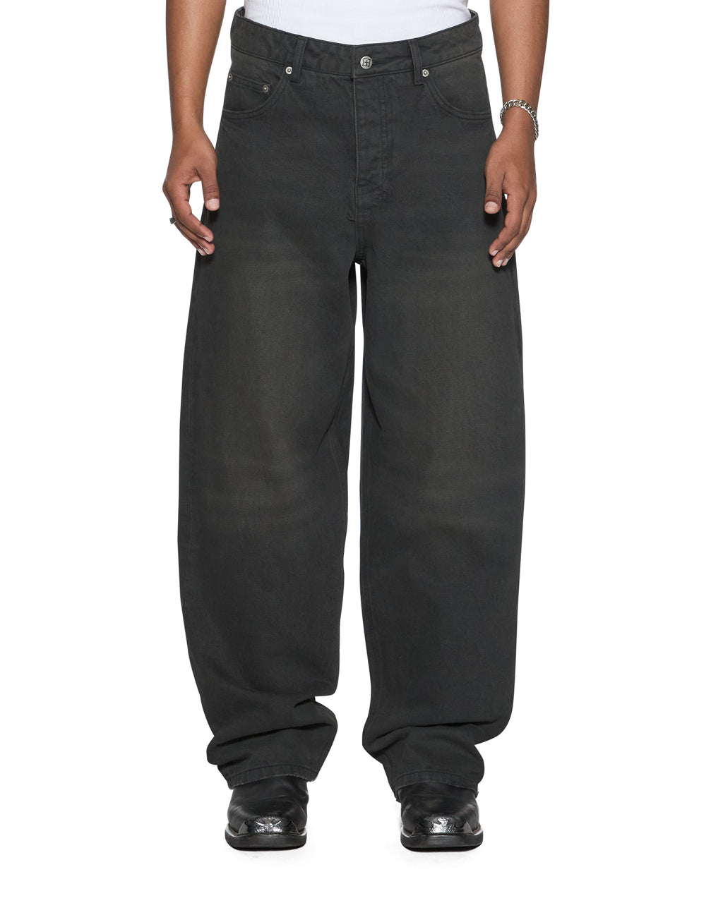 Mens Vorteks Graphite Barrel Leg Denim Jeans - Grey