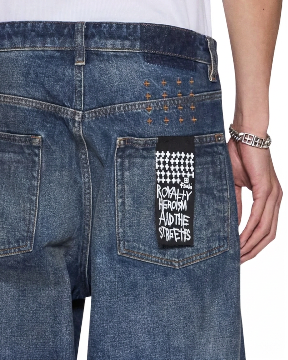 Mens Vorteks K-dip Blue Barrel Leg Denim Jeans - Denim