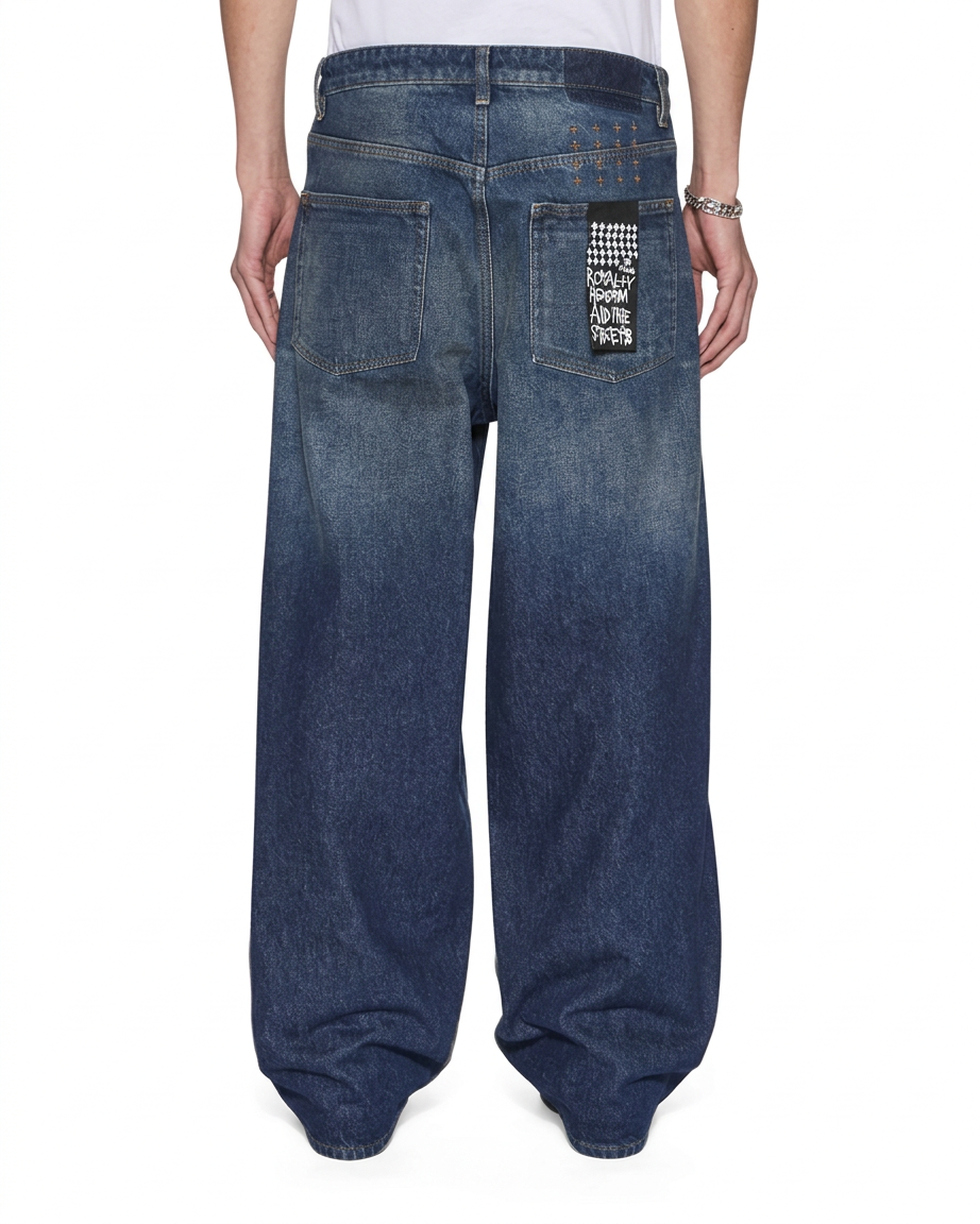 Mens Vorteks K-dip Blue Barrel Leg Denim Jeans - Denim