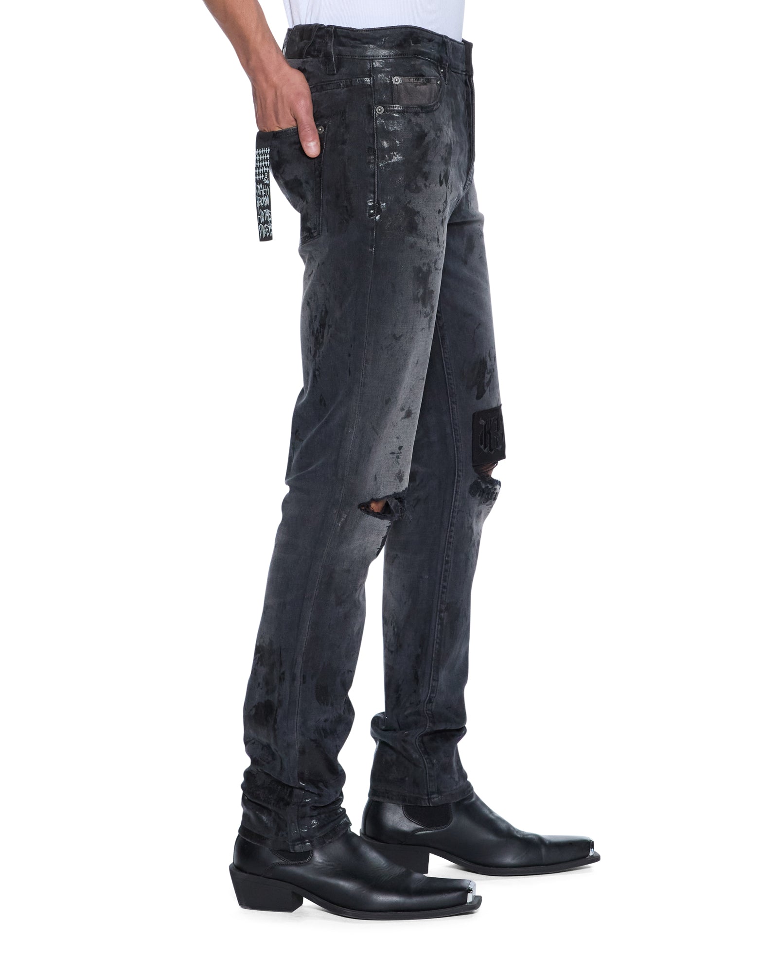 MENS  CHITCH POWDER GREY PRAYING SLIM DENIM JEANS