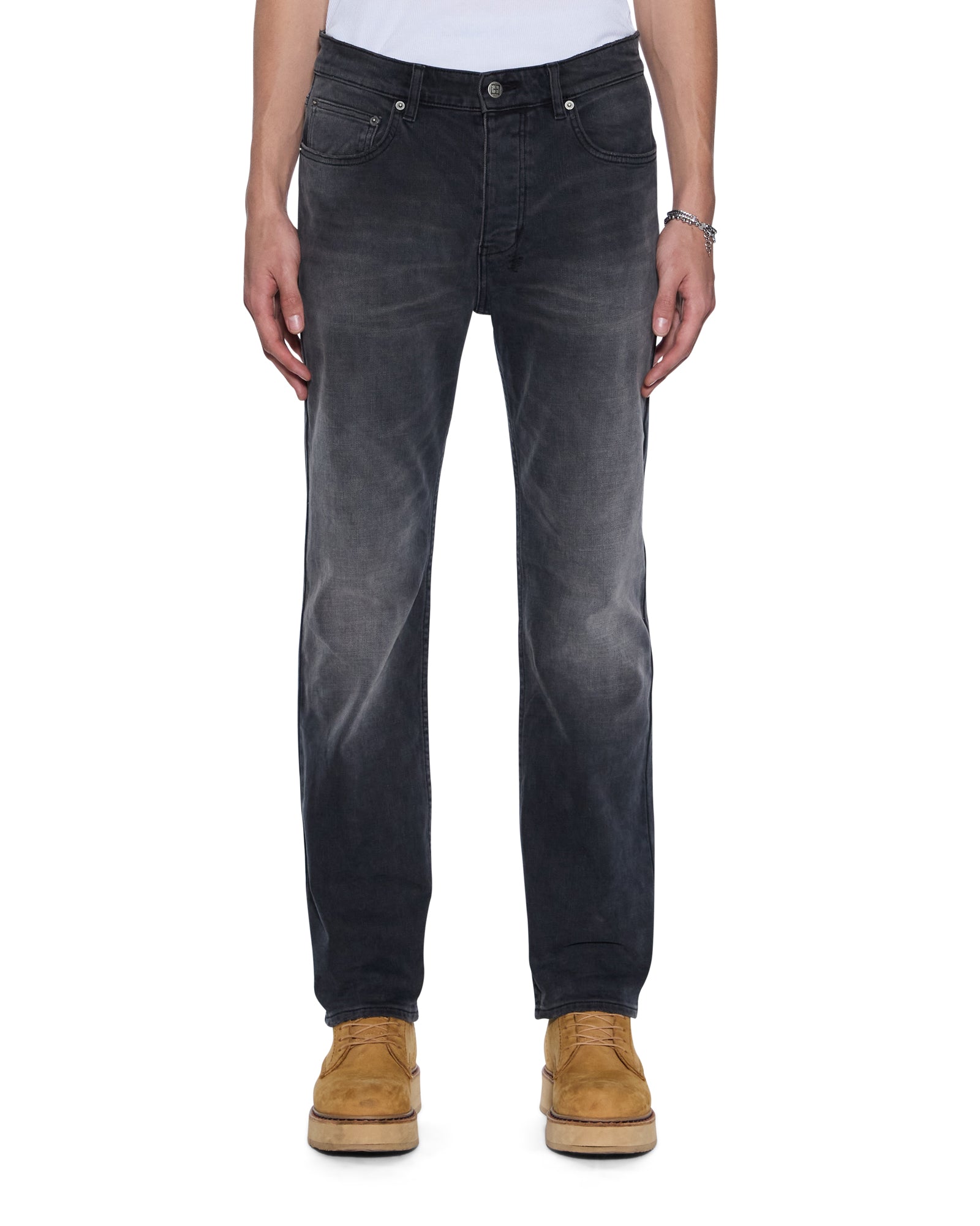 MENS HAZLOW POWDER GREY STRAIGHT DENIM JEANS