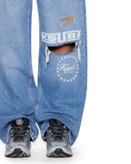 Womens Low Rider Horizon Garage Patches Relaxed Denim Jeans - Denim