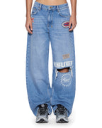 Womens Low Rider Horizon Garage Patches Relaxed Denim Jeans - Denim