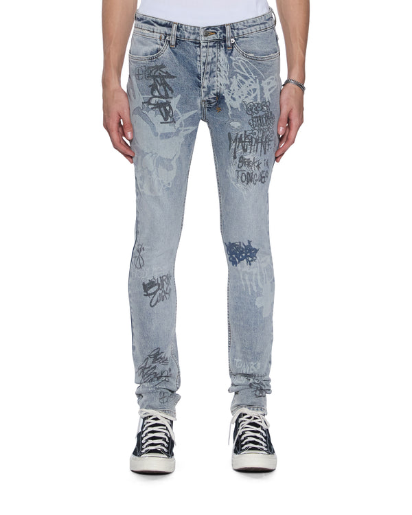 Mens Van Winkle Rogue Blue Graffiti Skinny Denim Jeans | Ksubi ++