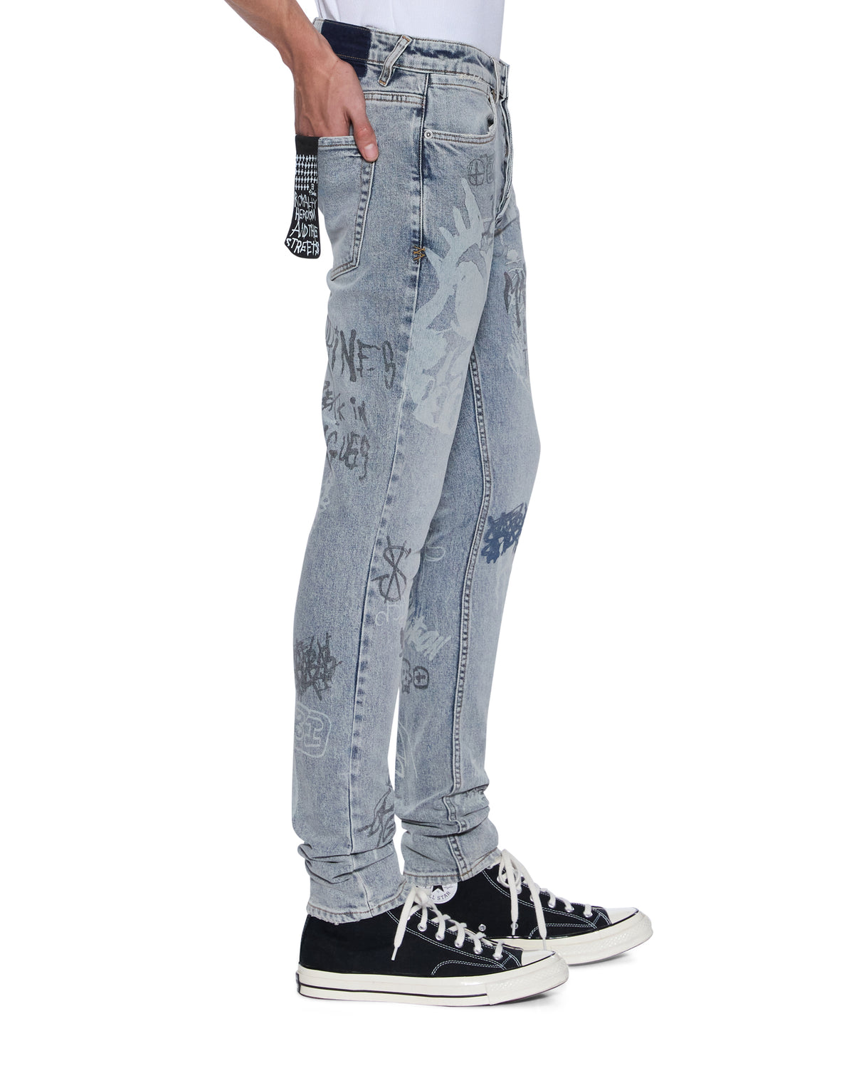 MENS VAN WINKLE ROGUE BLUE GRAFFITI DENIM JEANS