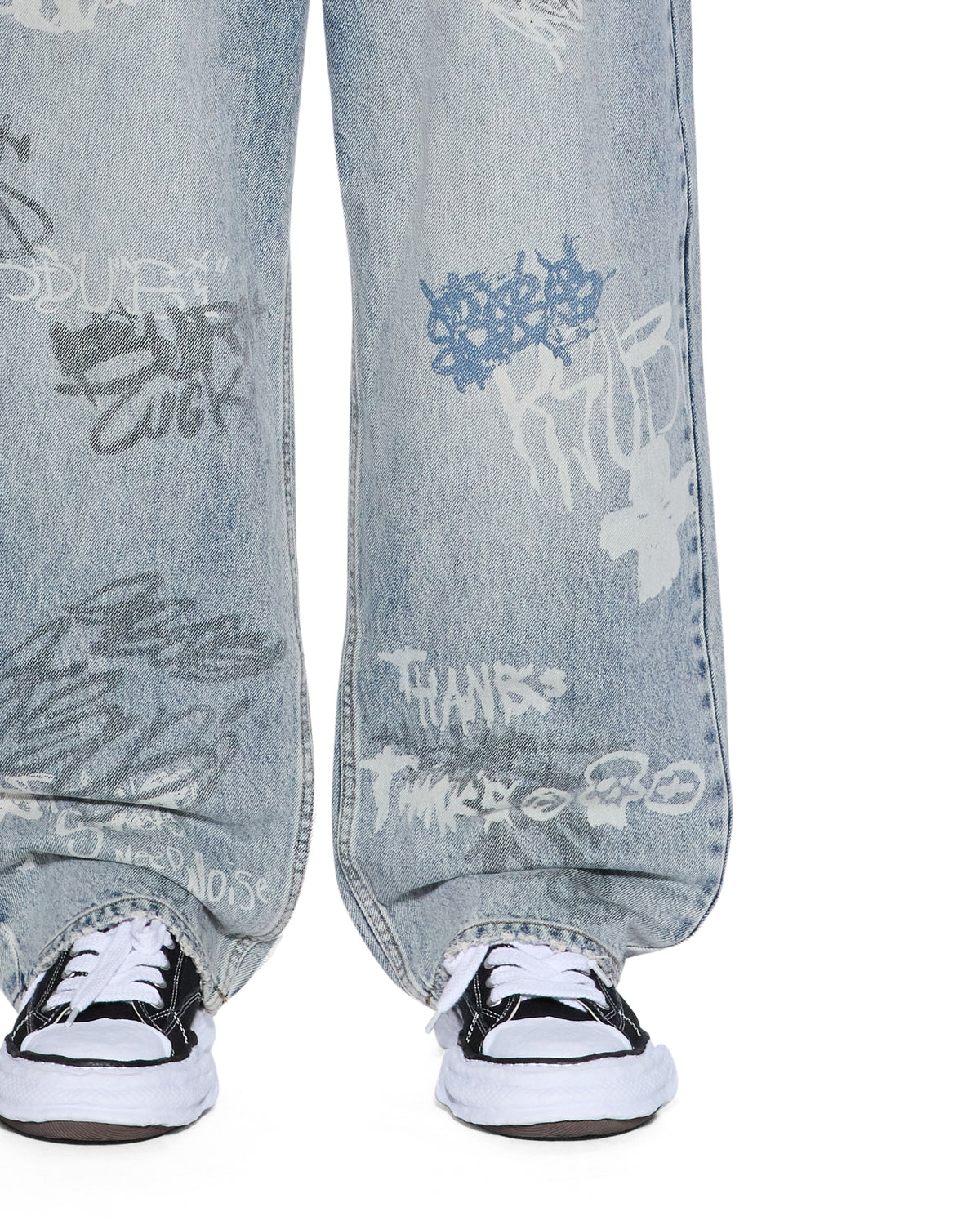 Mens Maxx Rogue Blue Graffiti Baggy Denim Jeans - Denim