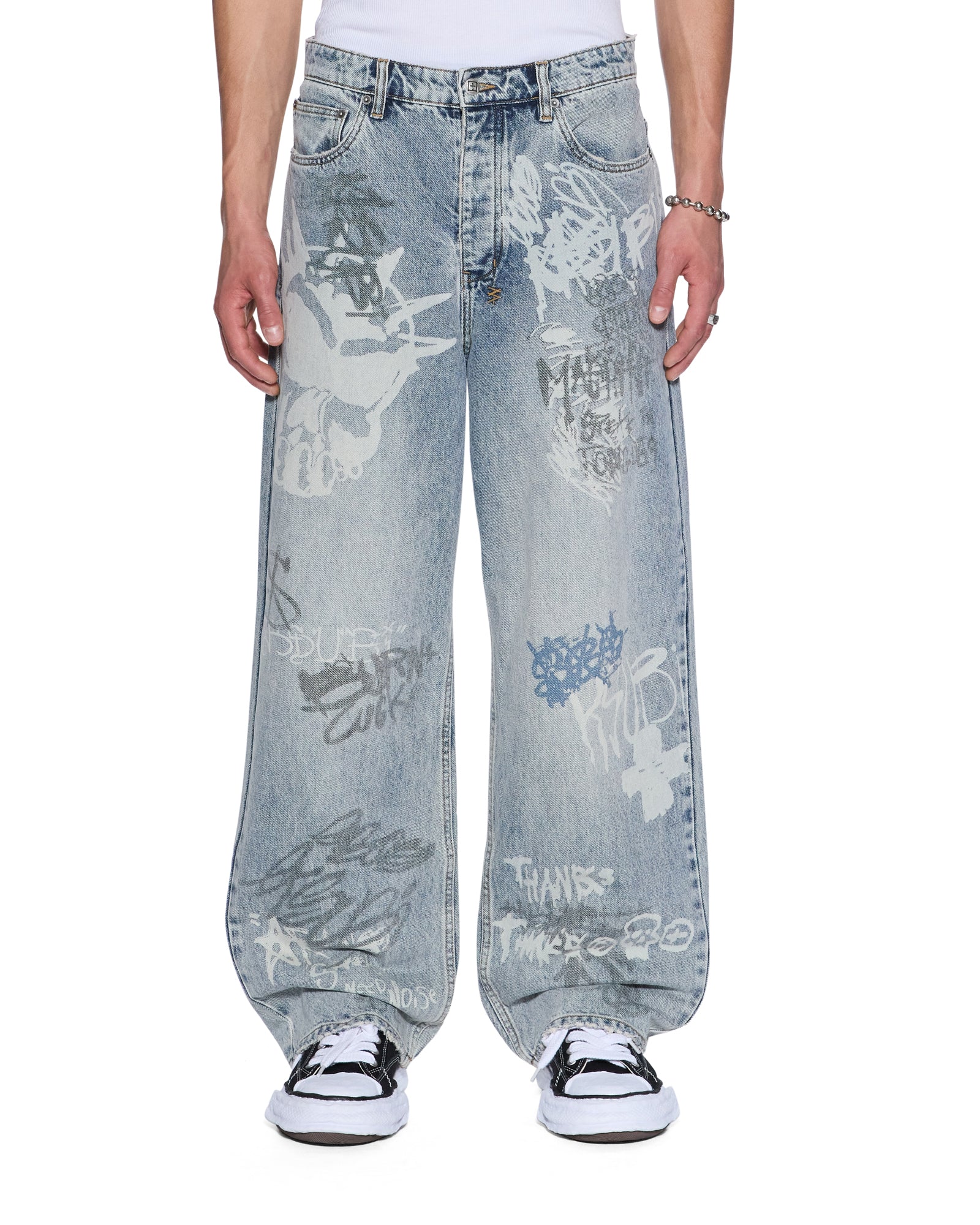 MENS MAXX ROGUE BLUE GRAFFITI BAGGY DENIM JEANS